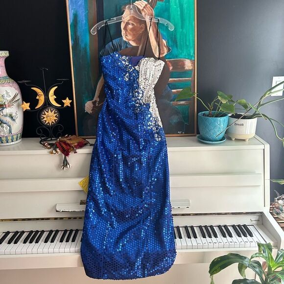 Night Moves Strapless Royal Blue Sequin Dress 9/10 - Picture 2 of 16